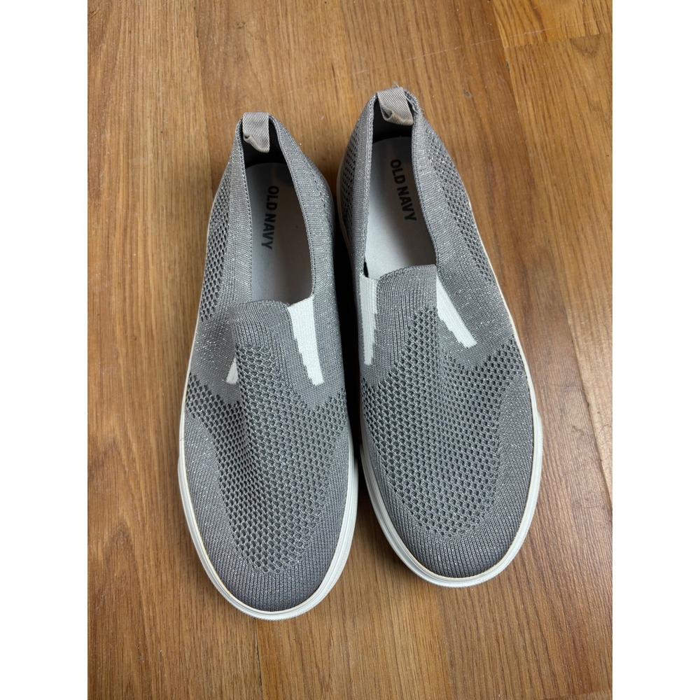Old Navy Women Silver Metallic Knit Slip On Sneakers Flats S/689098-00 Size 4
